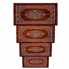 Premium Wooden Nesting Table Set – Elegant Inlay Pattern | Space Saving Design | Set of 4