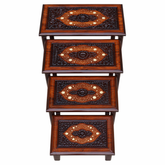 Premium Wooden Nesting Table Set – Space Saving Design | Decorative Inlay Top | Set of 4