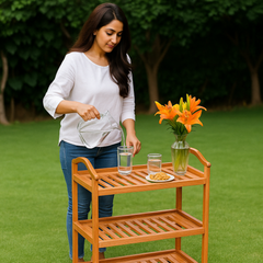 Premium 3-Tier Wooden Rolling Storage Trolley Cart with Wheels – Multi-Purpose Kitchen, Bathroom & Home Organizer Rack