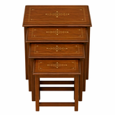 Premium Handcrafted Wooden Nesting Tables – Inlay Design | Set of 4 | Traditional Decorative Side Tables