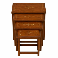 Premium Handcrafted Wooden Nesting Tables – Inlay Design | Set of 4 | Traditional Decorative Side Tables