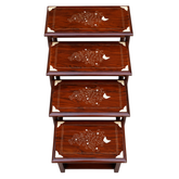 Premium Wooden Nesting Table Set – Floral Inlay Design | Space Saving Structure | Set of 4