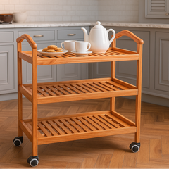 Premium 3-Tier Wooden Rolling Storage Trolley Cart with Wheels – Multi-Purpose Kitchen, Bathroom & Home Organizer Rack