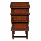 Premium Wooden Nesting Table Set – Space Saving Design | Elegant Tile Pattern Top | Set of 4
