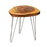 Handcrafted Natural Wood Side Table with Hairpin Metal Legs | Rustic Live Edge Accent Table for Living Room, Bedroom, or Office