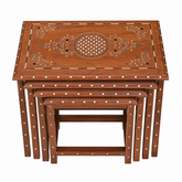 Luxury Wooden Nesting Table Set – Handcrafted Inlay Design | Space Saving | Set of 4