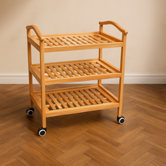 Premium 3-Tier Wooden Rolling Storage Trolley Cart with Wheels – Multi-Purpose Kitchen, Bathroom & Home Organizer Rack