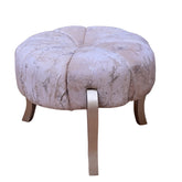 Luxury Round Upholstered Ottoman Stool with Elegant Fabric & Metallic Legs – Modern Accent Pouf for Living Room, Bedroom, or Lounge Décor