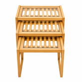 Modern Wooden Nesting Table Set – Minimalist Slatted Design | Space Saving | Set of 3