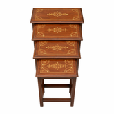 Premium Wooden Nesting Table Set – Space Saving Design | Handcrafted Inlay Top | Set of 4
