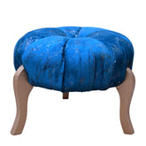 Luxury Royal Blue Round Ottoman Stool – Handcrafted Tufted Velvet Pouffe with Wooden Legs | Elegant Vanity Stool for Living Room, Bedroom & Lounge Decor