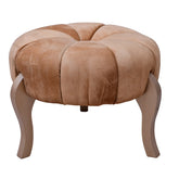 Luxury Round Velvet Ottoman Stool with Curved Wooden Legs – Elegant Upholstered Pouf for Living Room, Bedroom & Vanity Décor