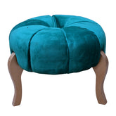 Luxury Teal Velvet Round Ottoman Stool – Handcrafted Tufted Pouffe with Wooden Legs | Elegant Vanity Stool for Living Room, Bedroom & Lounge Décor