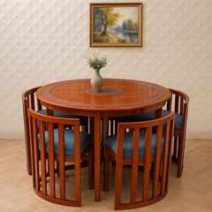 Premium 6-Seater Round Wooden Dining Table Set with Cushioned Chairs – Handcrafted Solid Wood Dining Furniture for Home & Restaurant