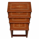 Handcrafted Sheesham Wood Nesting Tables Set – Traditional Inlay Design | Indian Handmade Wooden Side Tables for Living Room & Home Decor