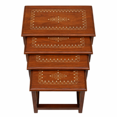 Handcrafted Sheesham Wood Nesting Tables Set – Traditional Inlay Design | Indian Handmade Wooden Side Tables for Living Room & Home Decor