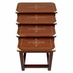 Premium Wooden Nesting Table Set – Space Saving Design | Elegant Tile Pattern Top | Set of 4