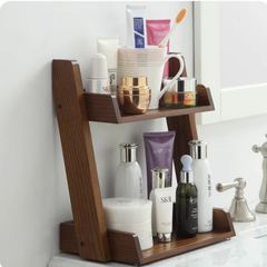 Wooden 2-Tier Countertop Organizer Rack – Bathroom, Kitchen & Vanity Storage Shelf