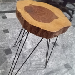 Handcrafted Natural Wood Side Table with Hairpin Metal Legs | Rustic Live Edge Accent Table for Living Room, Bedroom, or Office