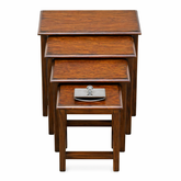 Handcrafted 4-Piece Wooden Nesting Tables – Solid Wood with Elegant Gold Inlay Design | Living Room Side Table Set