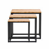 Modern Wooden Nesting Tables Set of 3 – Industrial Metal Frame Side Tables for Living Room | Space Saving Coffee & End Tables