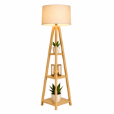 Elegant Wooden Floor Lamp with Shelves – Modern Corner Lighting & Storage Unit