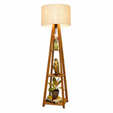 Elegant Wooden Floor Lamp with Shelves – Modern Corner Lighting & Storage Unit