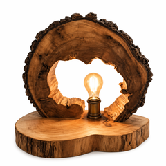 Natural Wood Slice Designer Lamp with Center Edison Light