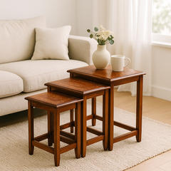 Handcrafted Sheesham Wood Nesting Table Set | Premium Carved Wooden Tables for Living Room, Bedroom & Home Décor