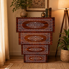 Premium Wooden Nesting Table Set – Elegant Inlay Pattern | Space Saving Design | Set of 4