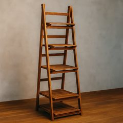 4-Tier Wooden Ladder Shelf – Rustic Folding Plant Stand & Display Rack for Home, Balcony, or Office Décor