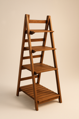 4-Tier Wooden Ladder Shelf – Rustic Folding Plant Stand & Display Rack for Home, Balcony, or Office Décor
