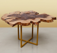 Handcrafted Live Edge Wooden Table with Natural Wood Slab Top & Metal Base – Rustic Modern Accent Furniture for Living Room or Office