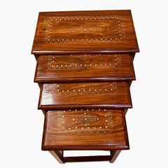 Handcrafted Sheesham Wood Nesting Table Set | Premium Carved Wooden Tables for Living Room, Bedroom & Home Décor