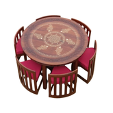 Premium Round Sheesham Wood Dining Table Set – 6 Chairs | Pure Brass Inlay Handwork | Solid Sheesham Furniture