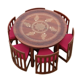 Round Dining with 6 Chair – Folding Wooden Table Set for Indoor & Outdoor Use