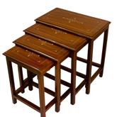 Handcrafted 4-Piece Wooden Nesting Tables – Solid Wood with Elegant Gold Inlay Design | Living Room Side Table Set