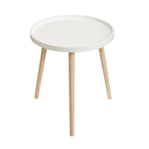 Modern Round Bedside Table – White Top with Wooden Legs | Minimalist Side Table