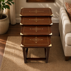 Premium Handcrafted Wooden Nesting Table Set of 4 – Elegant Space-Saving Design, Solid Sheesham Wood, Durable & Stylish Home Furniture