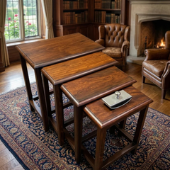 Handcrafted 4-Piece Wooden Nesting Tables – Solid Wood with Elegant Gold Inlay Design | Living Room Side Table Set