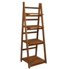 4-Tier Wooden Ladder Shelf – Rustic Folding Plant Stand & Display Rack for Home, Balcony, or Office Décor