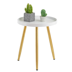 Modern Round Side Table with Sheesham Wood Legs – White Accent Coffee Table for Living Room, Bedroom & Office Décor