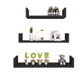 Set of 3 Floating Wall Shelves – Modern U-Shape Wooden Display Racks for Living Room, Bedroom, Office & Home Décor