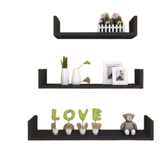 Set of 3 Floating Wall Shelves – Modern U-Shape Wooden Display Racks for Living Room, Bedroom, Office & Home Décor