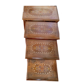 Handcrafted Sheesham Wood Nesting Tables Set – Traditional Inlay Design | Indian Handmade Wooden Side Tables for Living Room & Home Decor