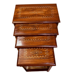 Handcrafted Sheesham Wood Nesting Table Set | Premium Carved Wooden Tables for Living Room, Bedroom & Home Décor