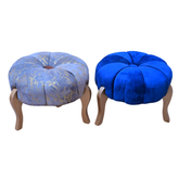 Luxury Velvet Ottoman Stool | Modern Round Footrest with Wooden Legs | Elegant Living Room & Bedroom Accent Chair