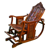 Handcrafted Antique Wooden Rocking Chair with Footrest – Royal Design Recliner | Solid Black Sheesham Wood Traditional Rocker for Home Décor & Relaxation