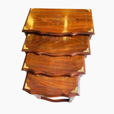 Handcrafted 4-Piece Wooden Nesting Tables – Curved Edge Design with Gold Corner Inlay | Premium Solid Wood Furniture