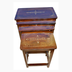 Premium Wooden Nesting Table Set – Space Saving Design | Handcrafted Inlay Top | Set of 4